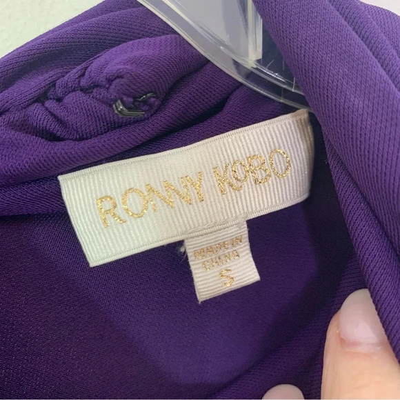 Ronny Kobo Harper Ruched Mini Dress with Balloon Sleeves Purple Eggplant S NWT - Picture 9 of 13